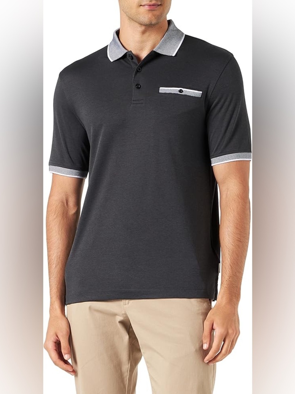 Bugatti | Black Polo with Contrast Gray Trim Non Iron XXL
